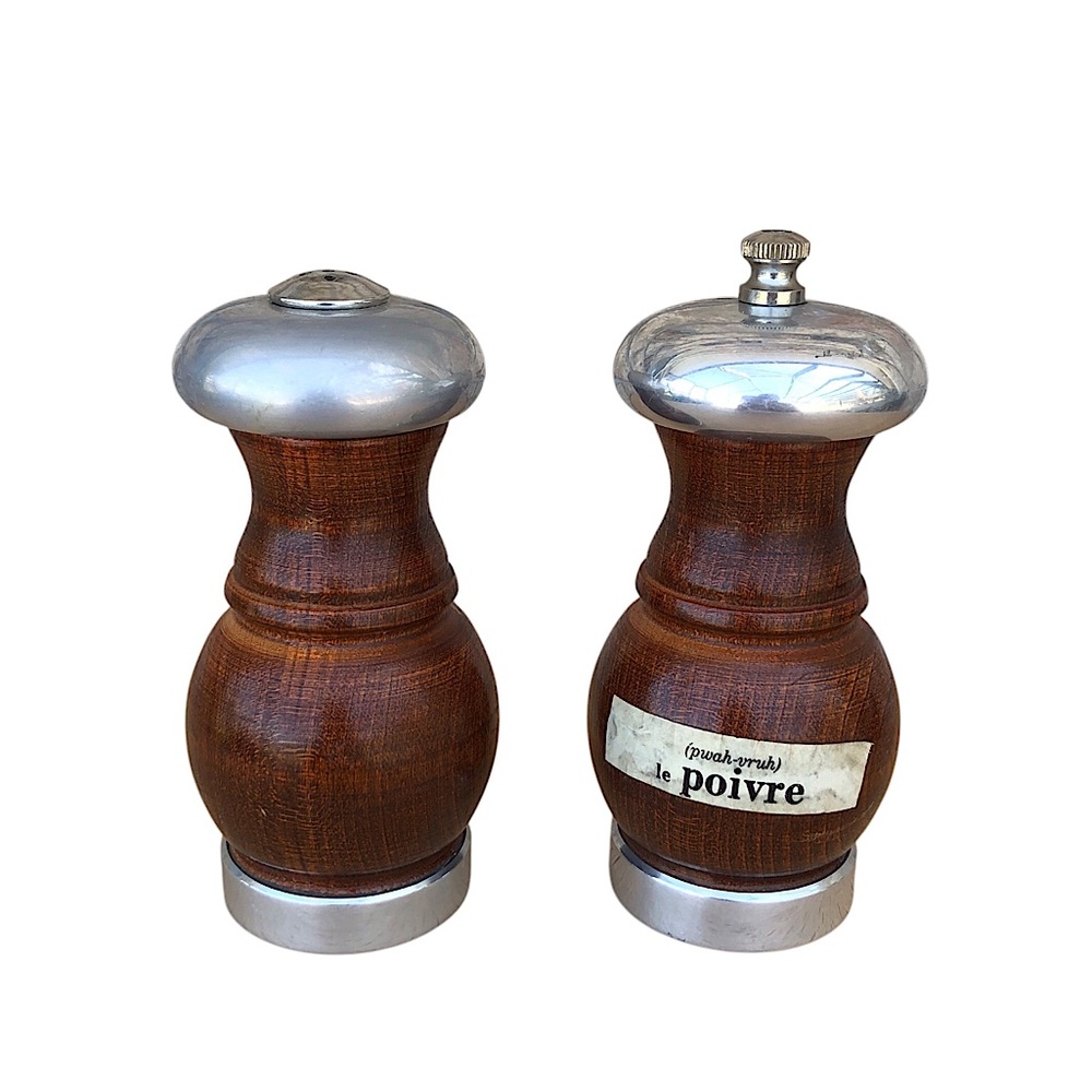 Vintage Wooden MetalSet of Pepper and Salt Grinder Shaker